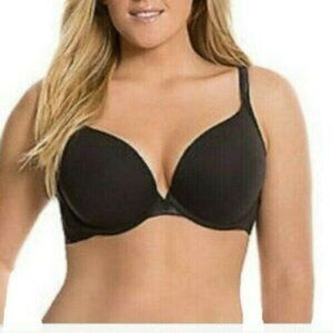 Lane Bryant Cacique Womens Bra Cotton Boost Plunge Plus Size 44D Black